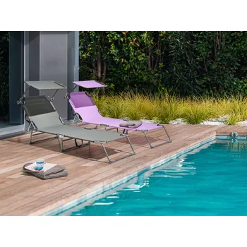 Zahradní lehátko Zahradní lehátko šedé ocelové konstrukce skládací nastavitelné opěradlo stříška terasa moderní design Beliani