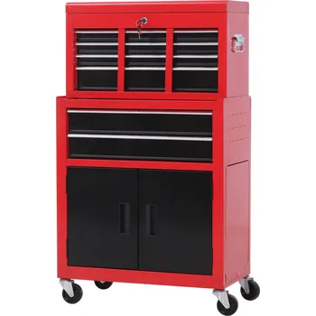 Dílenský vozík se 6 zásuvkami, 61,6 x 33 x 108 cm | červený + černý