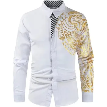 Pánská košile Pánská košile se zlatým potiskem a dlouhým rukávem Barva: Bílá, Velikost: 3XL