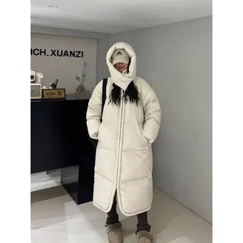 Dámská parka Dlouhá dámská zimní bunda s kapucí a měkkou výplní Barva: Béžová, Velikost: L