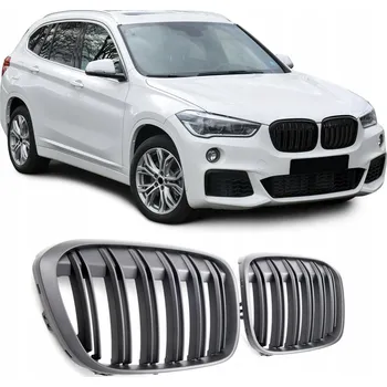 Posilovač řízení Mřížka / Gril BMW X1 F48 15- Dvojitá, Plochá, Černá Matná