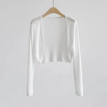 Dámský svetr Dámský letní kardigan z tenkého úpletu s dlouhým rukávem Barva: Bílá, Velikost: ONE SIZE