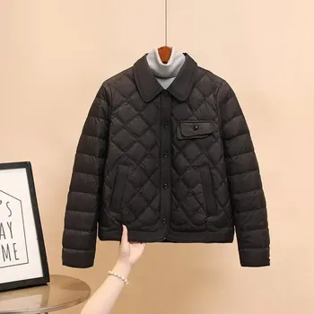 Dámská parka zimní péřová bunda s límečkem – jednoduchý a elegantní styl Barva: Černá, Velikost: L