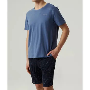 Pánská móda Atlantic - Pánské letní pyžamo z bavlny s krátkým rukávem, světle modrá M i384_35740474