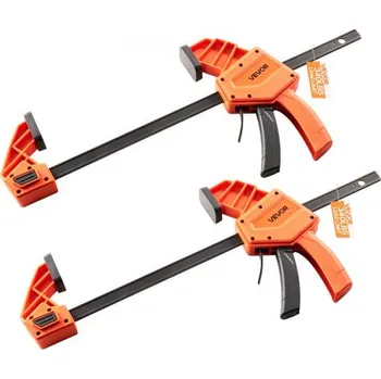 Truhlářská svěrka Svěrky VEVOR pro dřevoobrábění, balení 2 kusů, 30,48 cm jednoruční svěrka/rozpěrka, rychloupínací F-svěrka s nosností 154 kg, prémiový plast a uhlíková ocel, pro dřevoobrábění a kovobrábění, oranžová + černá