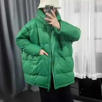 Dámská parka Volná zimní bunda s kapucí a prošíváním pro ženy Barva: Zelená, Velikost: M