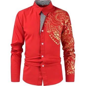 Pánská košile Pánská košile se zlatým potiskem a dlouhým rukávem Barva: Červená, Velikost: XL