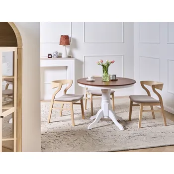 Jídelní stůl Jídelní stůl tmavé jasanové dřevo MDF kaučukové dřevo ø 100 cm kulatý vintage retro styl Beliani