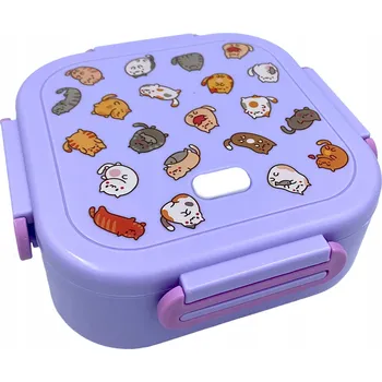 Svačinový box Smukee KOČKY Krabička na oběd 2 komory 1L 17x17x6,3cm Fialová