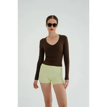 Dámské tričko Dámské tričko s dlouhým rukávem na jógu Moonholi NY CHIC - mocha brown m