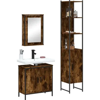 Koupelnový nábytek vidaXL 3dílný set koupelnového nábytku kompozitní dřevo [3214801] Barva: kouřový dub