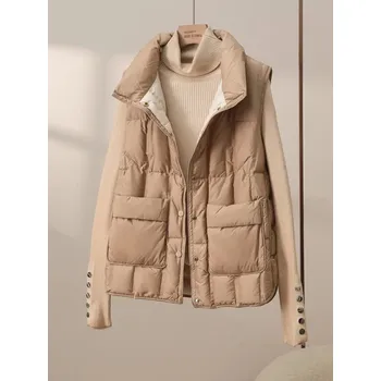 Dámská parka Dlouhý zimní kabát s péřovou výplní a límcem Barva: Khaki, Velikost: L