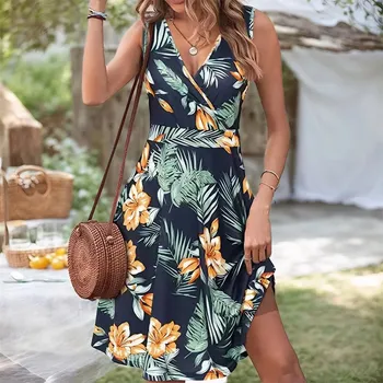 Dámské šaty Letní květované šaty bez rukávů s výstřihem a lehkou sukní Velikost: XL, Barva (Varianta): barva 1