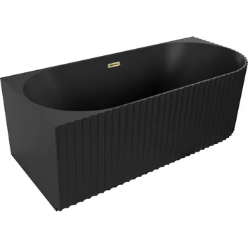 Vana Mexen Gia volně stojící rohová vana levá 150 x 75 cm, černá matná, přepad zlatý - 52701507571L-50 Volně stojící vany
