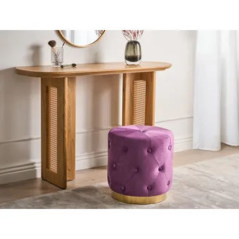Taburet Puf purpurový sametové čalounění zlatá základna 40 x 41 cm všívané knoflíky podnožka glamour styl Beliani