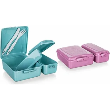 Svačinový box Krabička na svačinu s příbory, mix barev, 21,5x16cm