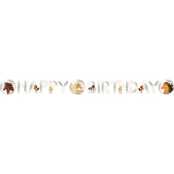Party dekorace Party nápis Happy Birthday koně - 140 x 15 cm