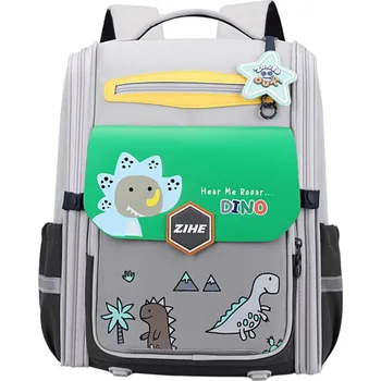 Školní batoh LEAN Školní Batoh S Dinosaury Hrudní Popruh Šedozelený 21L 39cm