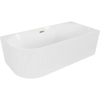 Vana Mexen Gia volně stojící rohová rýhovaná pravá vana 170 x 80 cm, bílá lesk, zlatý přepad - 52701708000P-50 Volně stojící vany