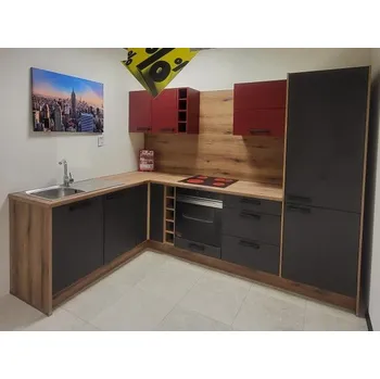 Kuchyňská linka Sestava kuchyně České Budějovice-PN310-vystavený kus,hnědá/červená