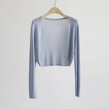 Dámský svetr Dámský letní kardigan z tenkého úpletu s dlouhým rukávem Barva: Modrá, Velikost: ONE SIZE