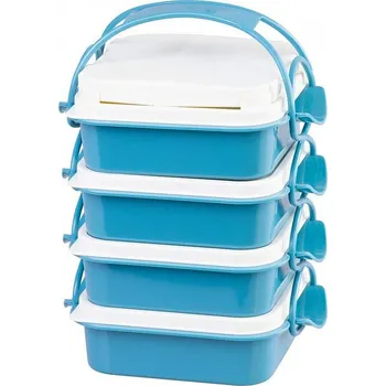 Jídlonosič Obědník hranatý MagicHome, 4 dílný, s příborem, 4x0,8 lit., 16x19,5x26 cm