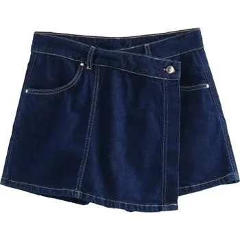 Dámská sukně Modrá džínová krátká sukně s asymetrickým střihem Letní dámská mini sukně z džínoviny Stylový streetwear Volnočasová móda tmavě modrá S