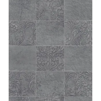Tapeta Šedá tapeta vzor dlaždic ornament rostlinný vinylová na vliesu tapety