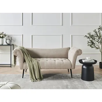 Pohovka Lenoška světle hnědá polyesterové čalounění prošívaná oboustranná s černými nohami glamour styl Beliani