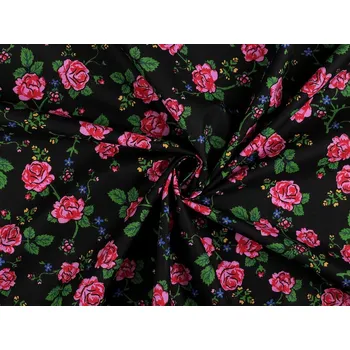 Bavlněná látka / plátno folklor růže METRÁŽ - 2 (22303-3) černá