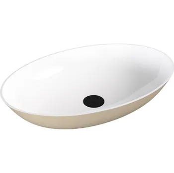Umyvadlo Polysan BANERA OVAL umyvadlo na desku, litý mramor, 60x40cm, bílá/béžová mat