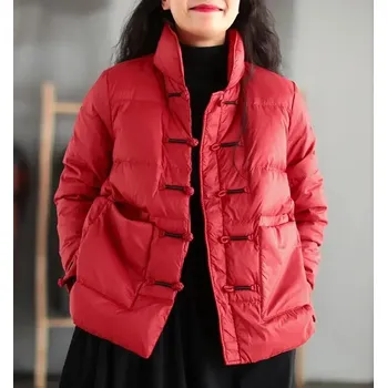 Dámská parka Dámská teplá zimní bunda s kulatým límcem Barva: Červená, Velikost: 2XL