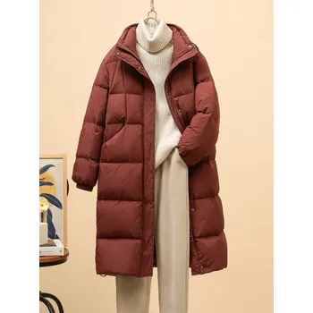 Dámská parka Dámská dlouhá zimní bunda s výplní z peří Barva: Červená, Velikost: M