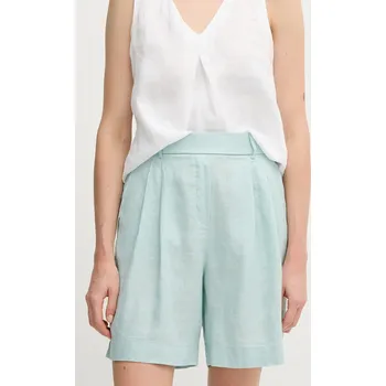 Dámské kraťasy Lněné kraťasy United Colors of Benetton tyrkysová barva, high waist, 4AGHD901V 06X, vel. M