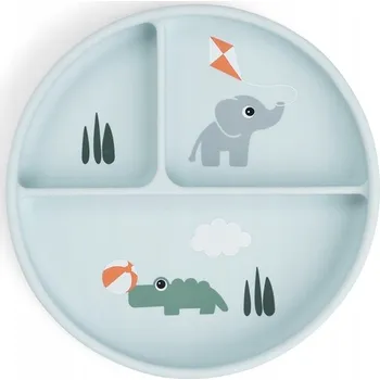 dětská jídelní sada Talířek Done By Deer modrý silikonový