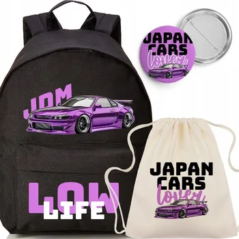 Školní batoh Školní Set PLECAK WOREK PIN JAPAN CARS Do Školy Prostorný Studentský Batoh