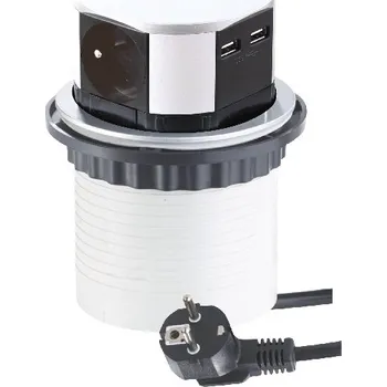 Zásuvkový kontejner IN-LIGHT Výsuvný kancelářský sloupek 3x 230V a 2x USB nabíječka hliník