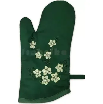 Chňapka Kuchyňská chňapka s výšivkou orchidej zelená Pravá ruka 27-1