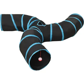 Dětský stan vidaXL Kočičí tunel 3cestný černý a modrý 25 cm polyester