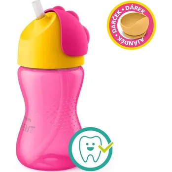 dětská jídelní sada PHILIPS AVENT hrneček s ohebným brčkem 300 ml dívka+dárek PETITE&MARS Miska 6m+