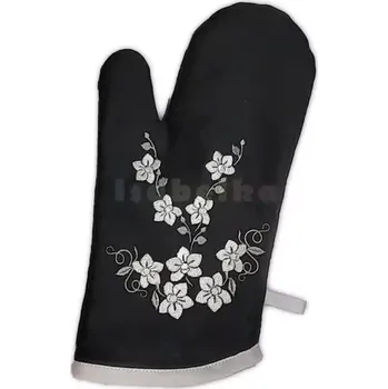 Chňapka Kuchyňská chňapka s výšivkou orchidej černá Pravá ruka 27-1