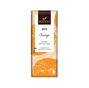 Čokoláda Foodin Raw vegan hořká čokoláda s pomerančem 70%, bio bez přidaného cukru 40g