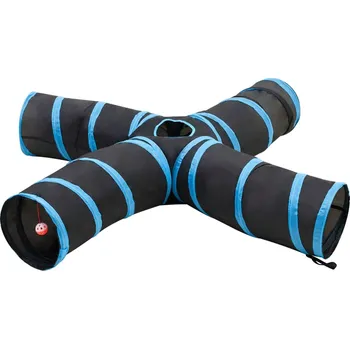 Dětský stan vidaXL Kočičí tunel 4cestný černý a modrý 25 cm polyester