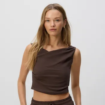 Dámské tričko Reserved - Řasený top - tmavě hnědá - 484GA-89X - 484GA-89X-M