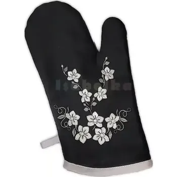 Chňapka Kuchyňská chňapka s výšivkou orchidej černá Levá ruka 27-1