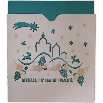 Papírové vánoční přání 02 MIKULOV bílá-tyrkys