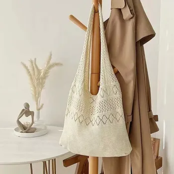 Kabelka Letní plážová kabelka | dámská velká pletená taška - Béžová