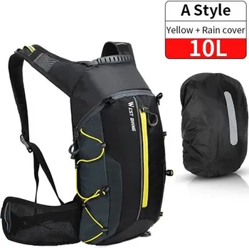 batoh na kolo Voděodolný ultralehký cyklistický batoh s vodním vakem - 10L žlutý set