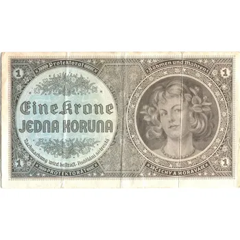 Protektorát Čechy a Morava. 1 koruna 1940. Série D 033. Nov. 32.