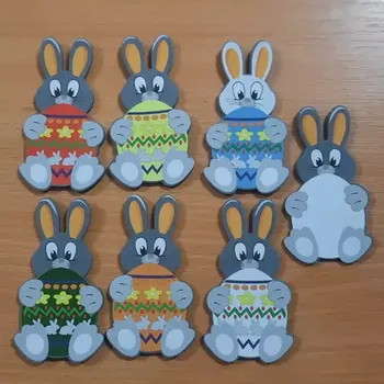 Velikonoční dekorace Plstěný velikonoční zajíček s potiskem 7ks